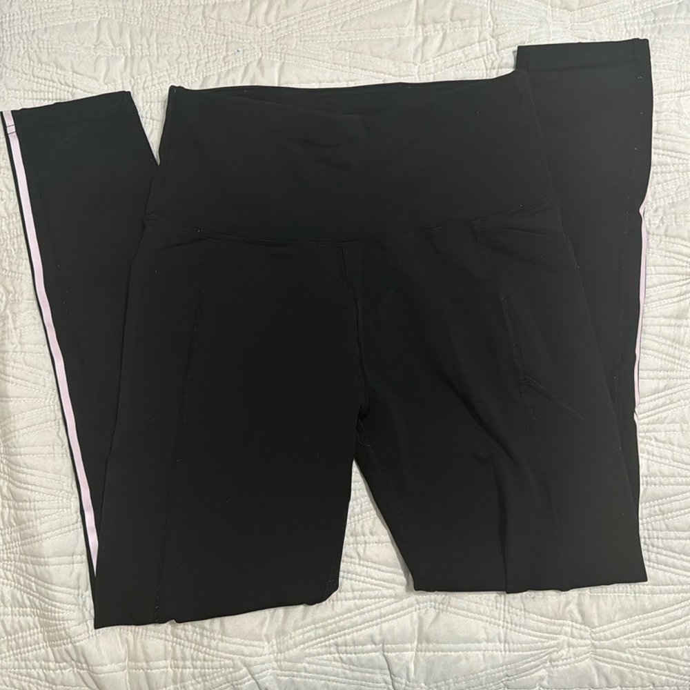 LEG3ND Black Leggings with Pink Stripes